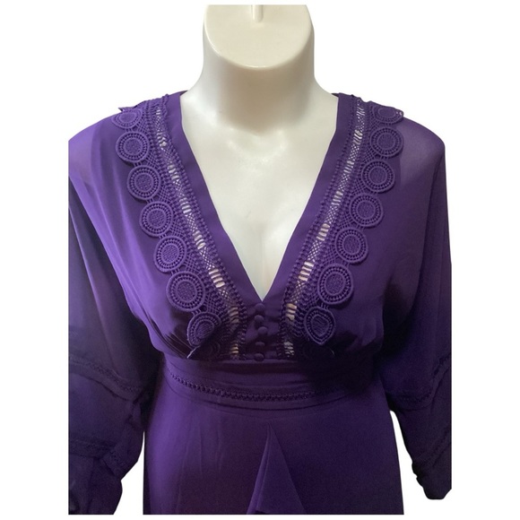 City Chic Deep Purple Ruffle Robe Plus Size 18 (1X) - Picture 3 of 9